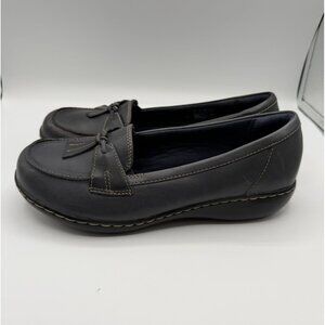 Clarks Ashland Bubble Flats Women Size 10M Dark Grey Leather Slip-on Comfort